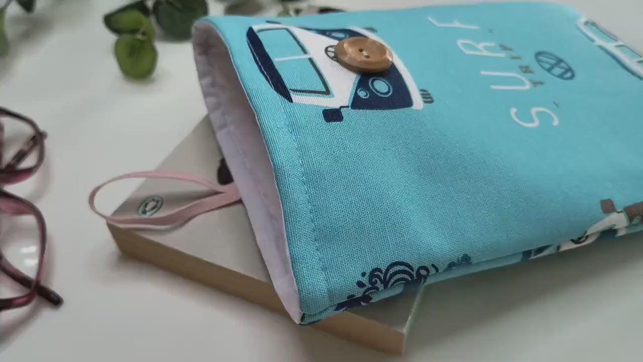 Camper Van Book Sleeve: Surfs Up Kindle Cover, Handmade Cotton Pouch
