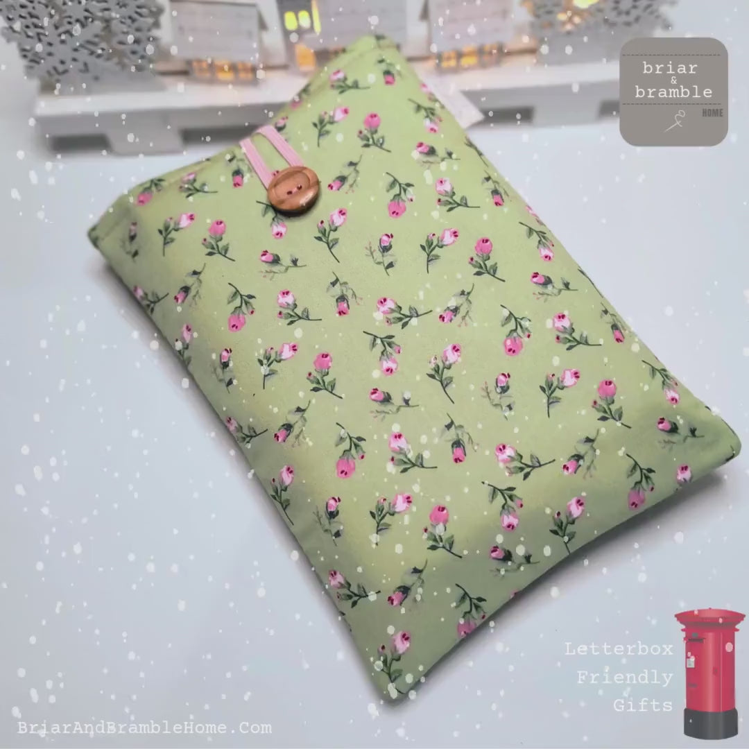 Floral Book Sleeve: Padded Cotton Book Cover with Button