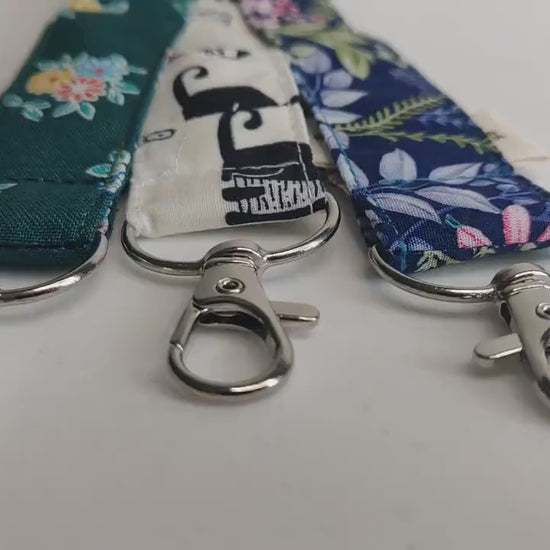 Floral Cotton Wristlet Keychain: Silver Swivel Clasp Keyring