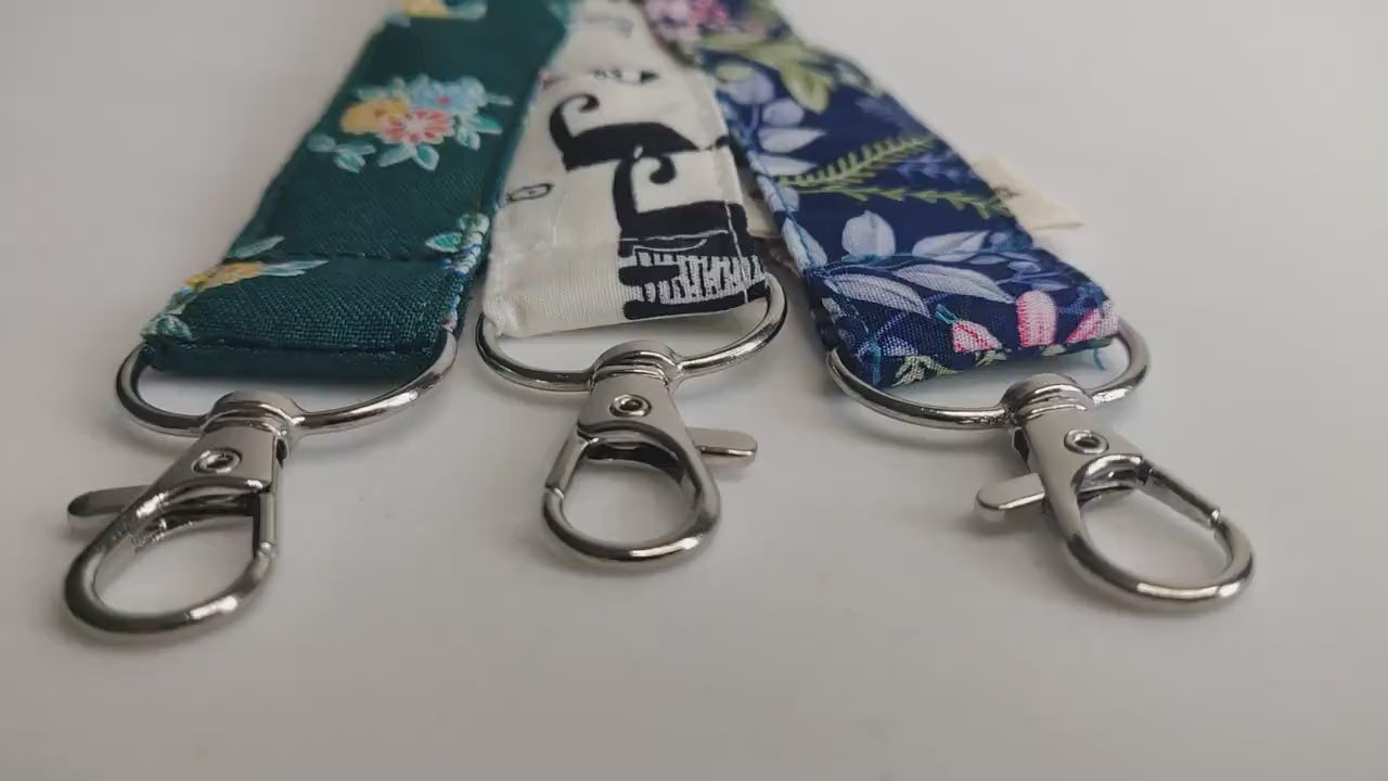 Floral Cotton Wristlet Keychain: Silver Swivel Clasp Keyring