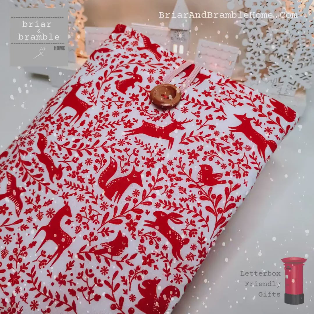 Festive Padded Book Sleeve: Winter Animals Print, Reader Gift