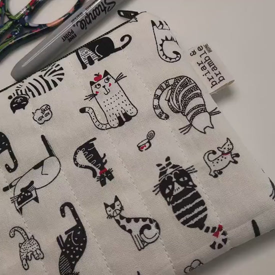 Handmade Cat Print Pencil Case: Quilted Cotton Pen Pouch