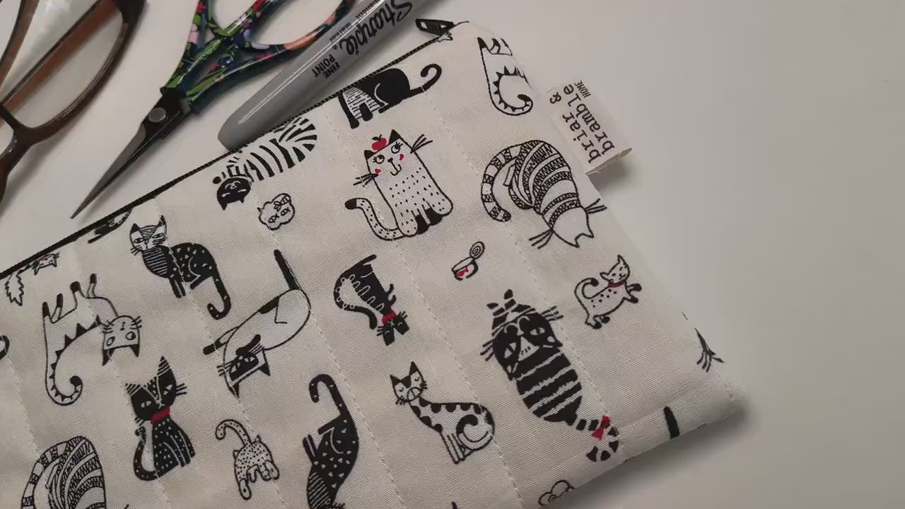 Handmade Cat Print Pencil Case: Quilted Cotton Pen Pouch