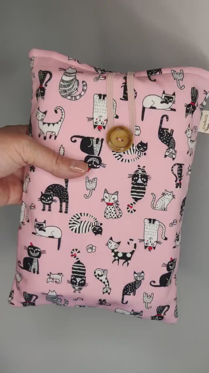 Pink Cat Book Sleeve: Padded Kindle Cover, Bookworm Gift