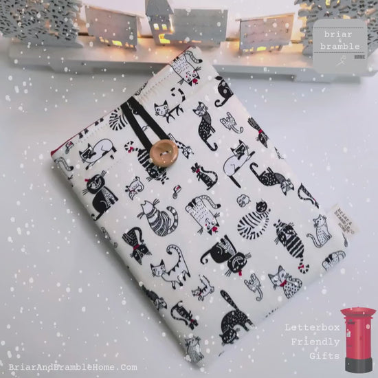 Cat Print Padded Kindle Sleeve with Pocket